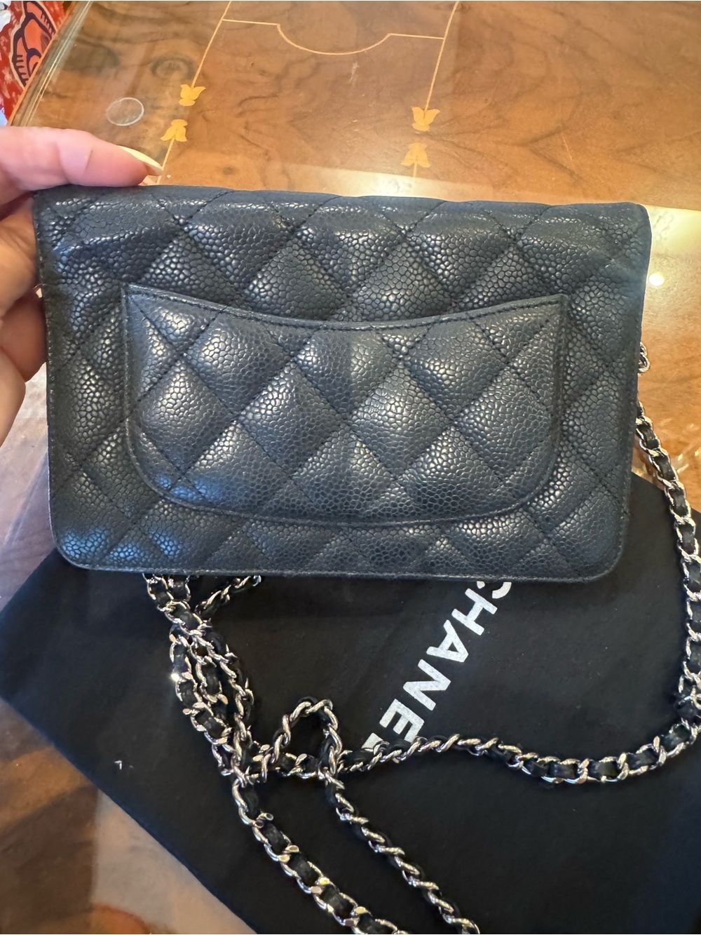 CHANEL Black Quilted Caviar Leather Wallet on Chain with Gold CC - Picture 16 of 16